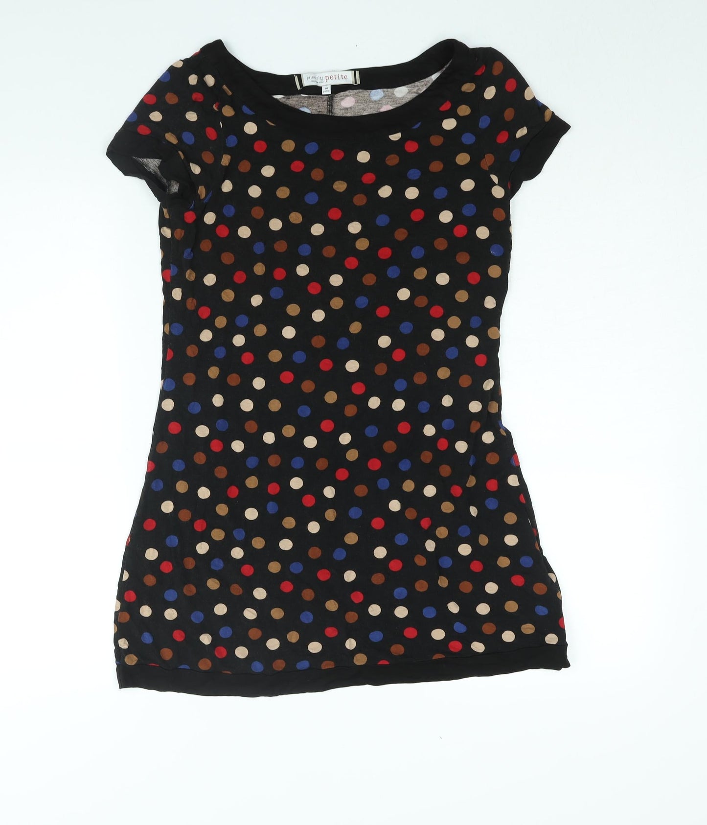 Principles Womens Black Polka Dot Viscose Mini Size 10 Boat Neck Pullover