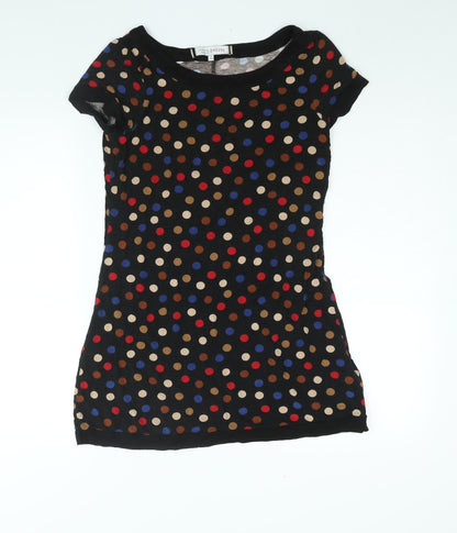 Additional front view of Principles women’s black polka dot viscose mini, size UK 10, boat neck pullover