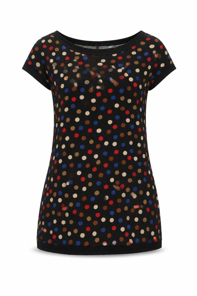 Principles Womens Black Polka Dot Viscose Mini Size 10 Boat Neck Pullover