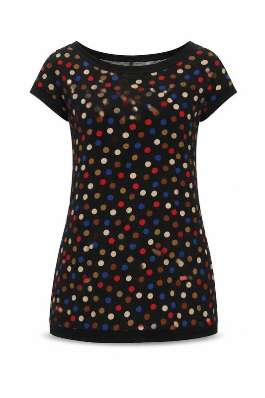Principles Womens Black Polka Dot Viscose Mini Size 10 Boat Neck Pullover