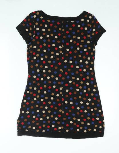 Back view of Principles women’s black polka dot viscose mini, size UK 10, boat neck pullover