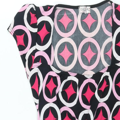 Quiz Womens Pink Geometric Polyester Basic Blouse Size 10 Square Neck - Belted