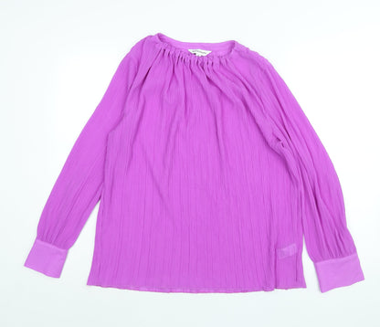 Additional front view of Autograph women’s purple polyester basic blouse, size UK 14, round neck - plisse