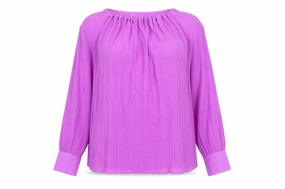 Front view of Autograph women’s purple polyester basic blouse, size UK 14, round neck - plisse