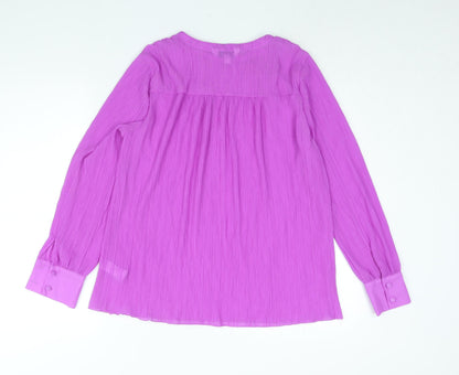 Back view of Autograph women’s purple polyester basic blouse, size UK 14, round neck - plisse