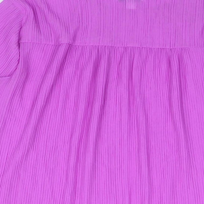 Brand and care label for Autograph women’s purple polyester basic blouse, size UK 14, round neck - plisse
