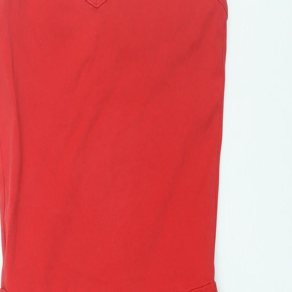 New Look Womens Red Polyester Mini Size 8 Scoop Neck Pullover - Peplum Frill