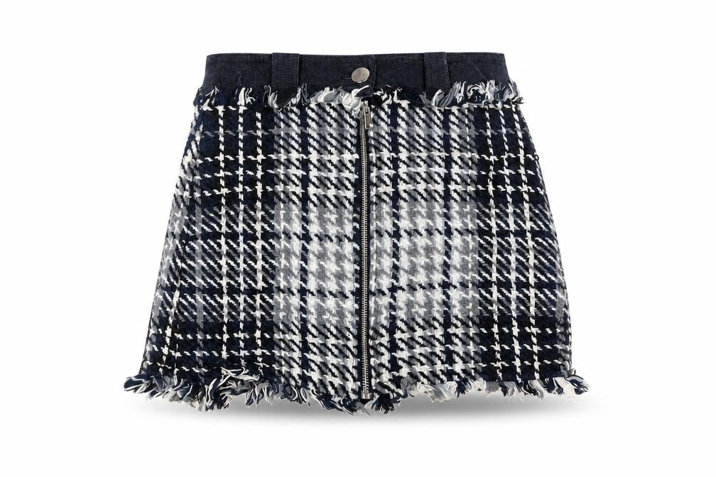 Zara Womens Blue Geometric Cotton Mini Skirt Size S Zip - Raw Edge