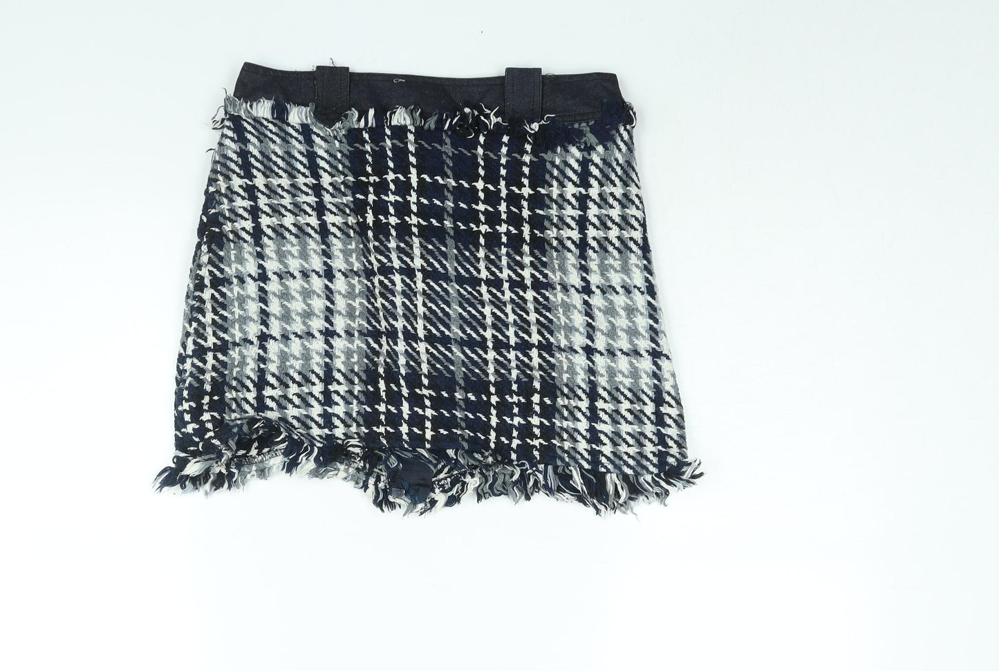 Zara Womens Blue Geometric Cotton Mini Skirt Size S Zip - Raw Edge