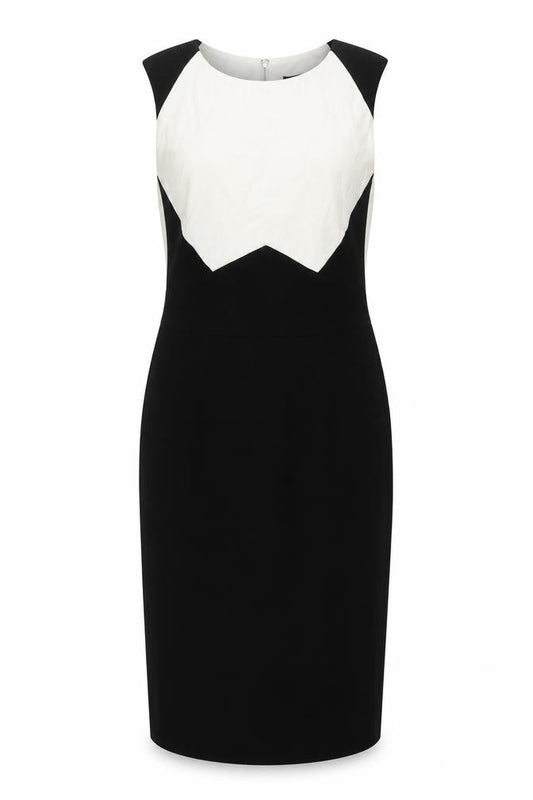 Coast Womens Black Colourblock Acetate Pencil Dress Size 10 Round Neck Zip