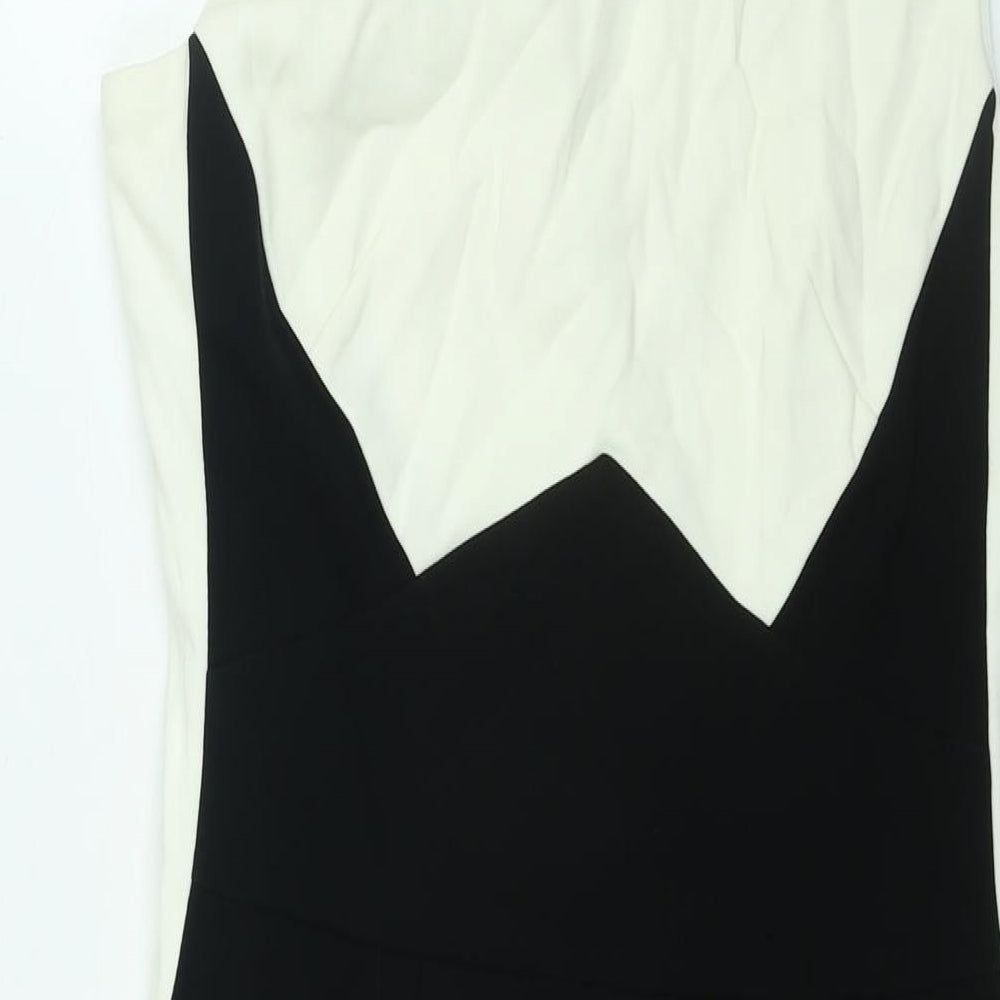 Coast Womens Black Colourblock Acetate Pencil Dress Size 10 Round Neck Zip