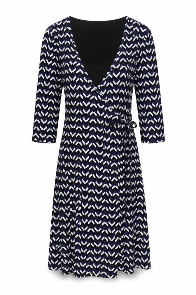 Marks & Spencer Womens Multicoloured Geometric Polyester Wrap Dress Size 10 V-Neck Tie