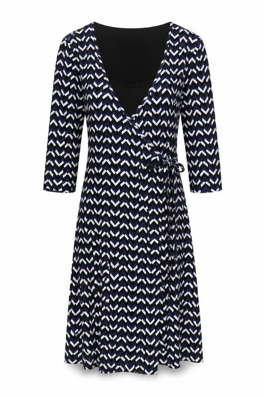 Marks & Spencer Womens Multicoloured Geometric Polyester Wrap Dress Size 10 V-Neck Tie