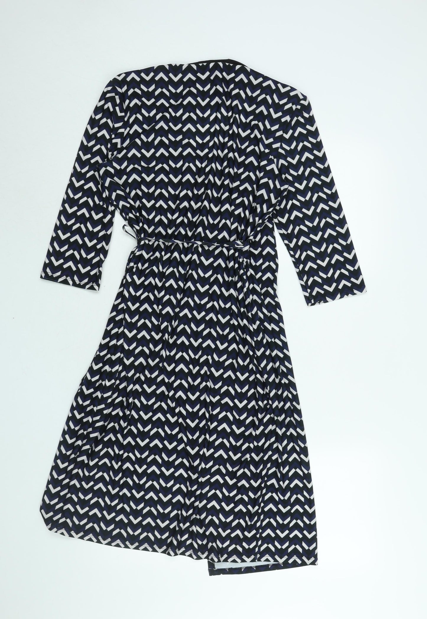 Marks and Spencer Womens Multicoloured Geometric Polyester Wrap Dress Size 10 V-Neck Tie