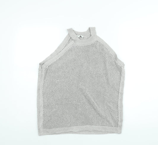 Marks and Spencer Womens Silver Mock Neck Cotton Vest Jumper Size L