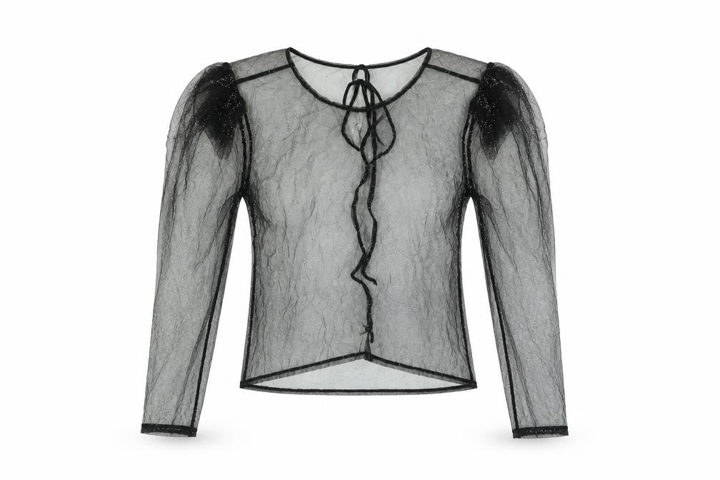 Topshop Womens Black Polyester Basic Blouse Size 10 Round Neck - Beaded