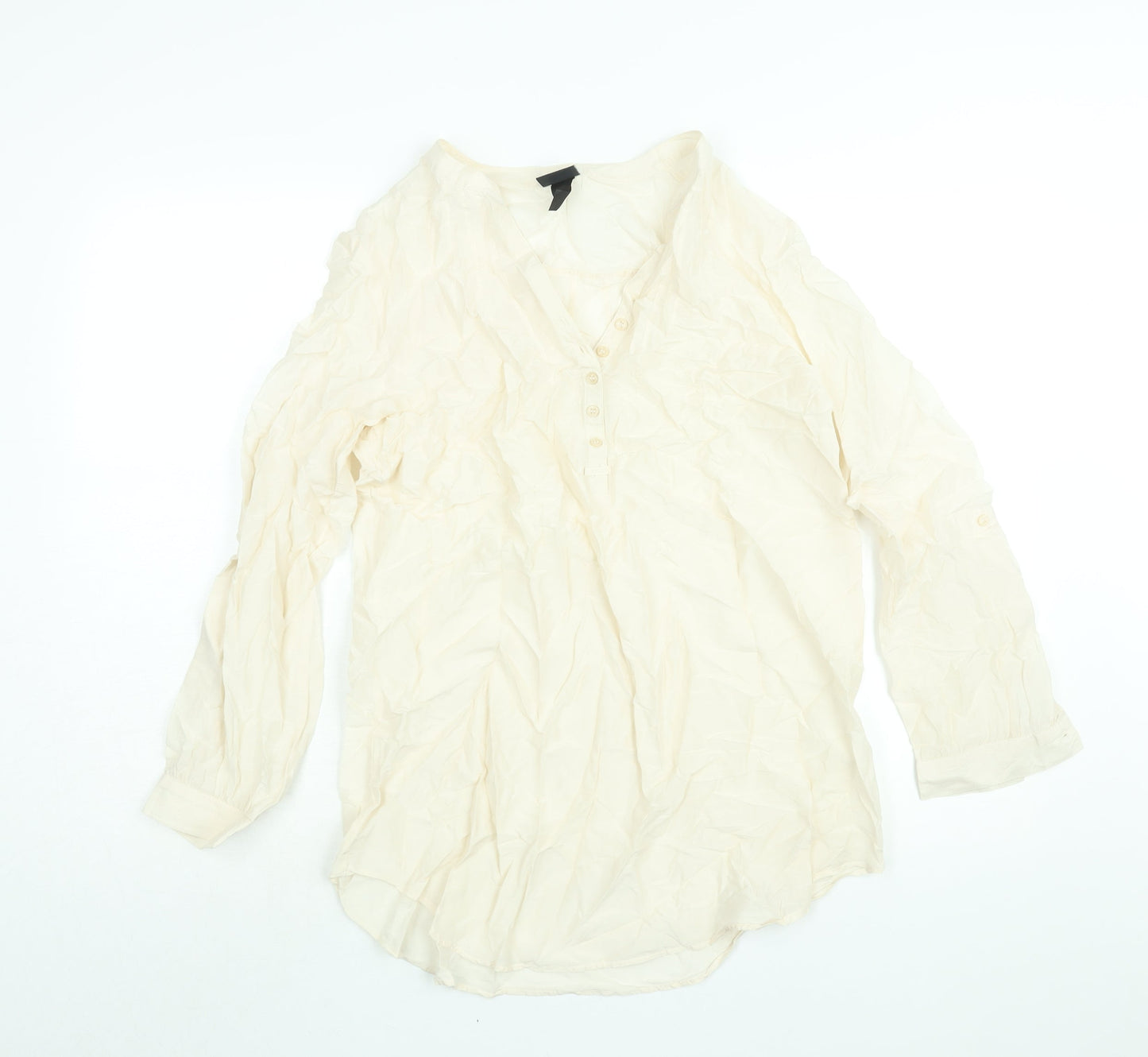 H&M Womens Ivory Polyester Tunic Blouse Size 12 V-Neck