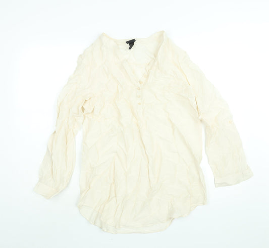 H&M Womens Ivory Polyester Tunic Blouse Size 12 V-Neck