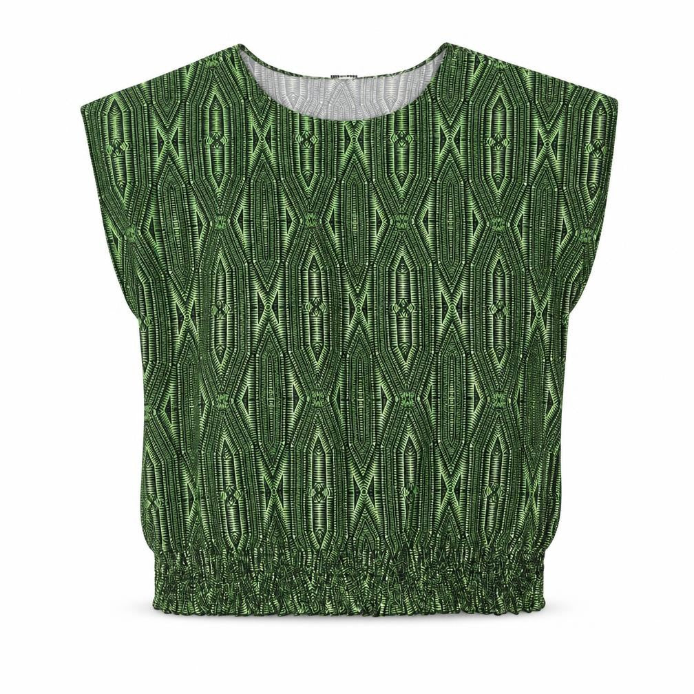 Annabelle Womens Green Geometric Polyester Basic Blouse Size 18 Round Neck
