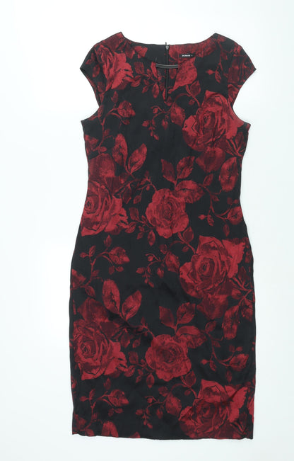 Additional front view of Roman women’s red floral polyester shift, size UK 12, v-neck zip