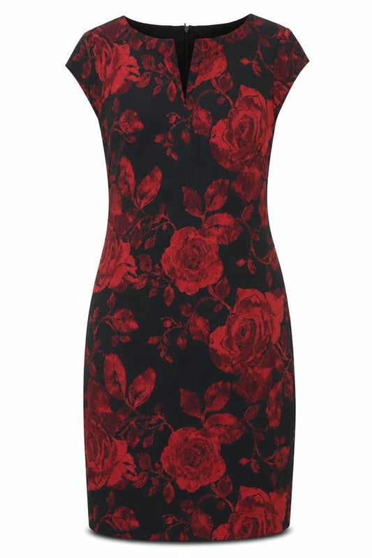 Roman Womens Red Floral Polyester Shift Size 12 V-Neck Zip