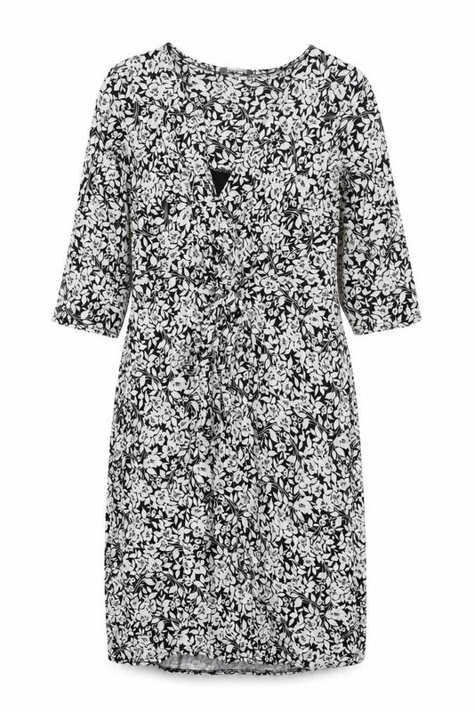 BHS Womens Black Floral Viscose Shift Size 16 V-Neck Pullover - Tie Detail