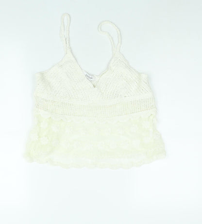 Additional front view of Wild Flower women’s white polyester cropped blouse, size M, v-neck - lace