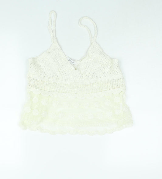 Wild Flower Womens White Polyester Cropped Blouse Size M V-Neck - Lace
