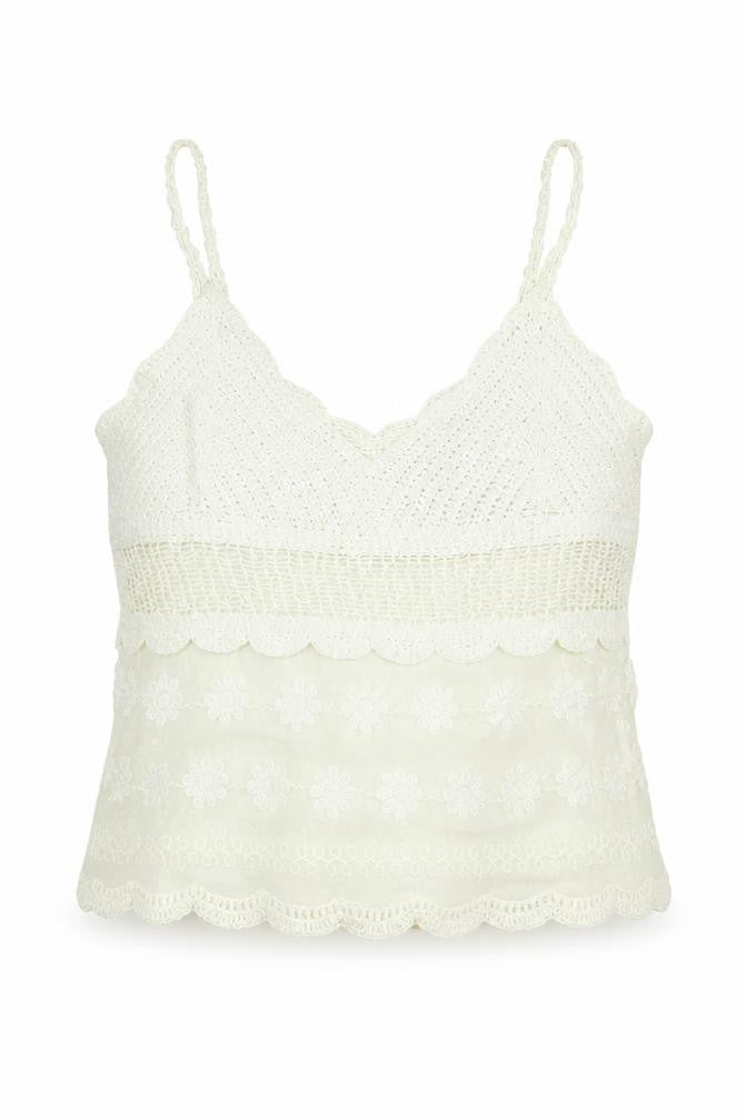 Wild Flower Womens White Polyester Cropped Blouse Size M V-Neck - Lace