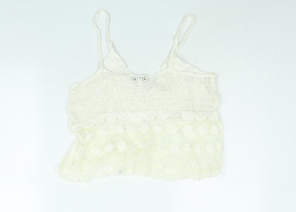 Back view of Wild Flower women’s white polyester cropped blouse, size M, v-neck - lace