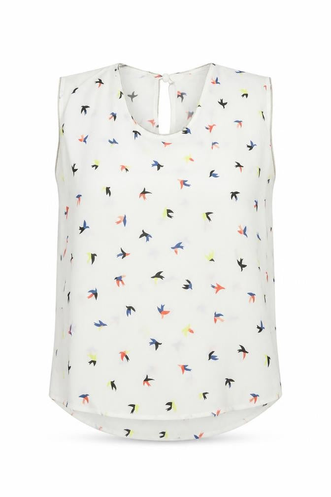 Trend Womens White Geometric Polyester Basic Blouse Size 8 Round Neck