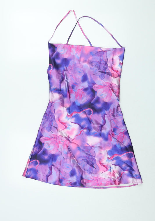 AsYou Womens Purple Tie Dye Polyester Slip Dress Size 10 Cowl Neck Pullover