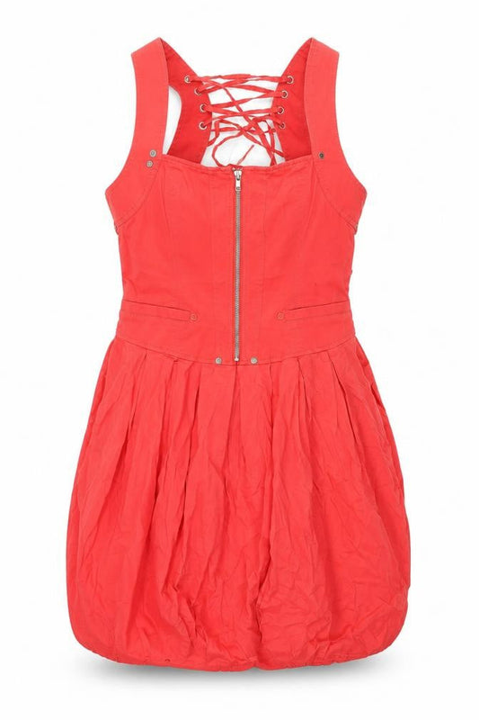 River Island Womens Pink Cotton Shift Size 12 Square Neck Zip - Lace Up Back