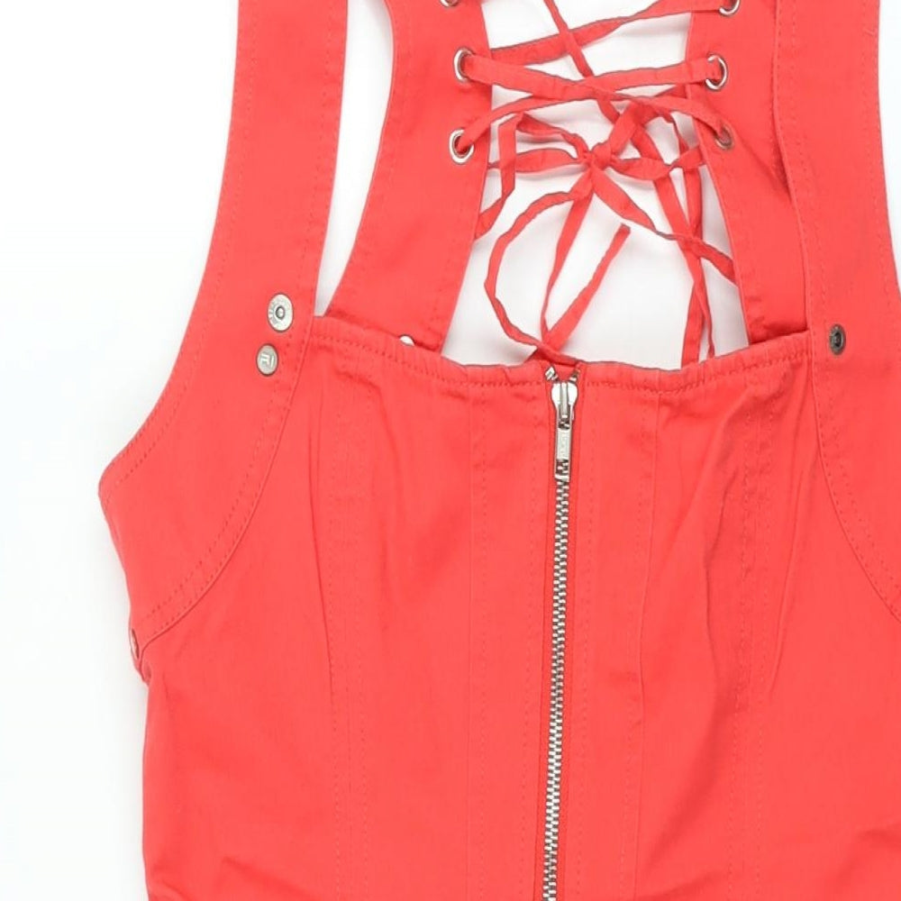 River Island Womens Pink Cotton Shift Size 12 Square Neck Zip - Lace Up Back