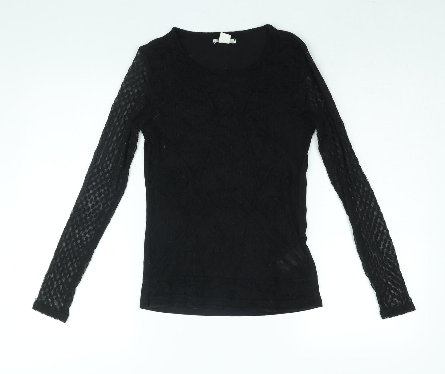 H&M Womens Black Polyester Basic Blouse Size S Round Neck - Lace