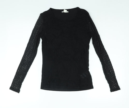 H&M Womens Black Polyester Basic Blouse Size S Round Neck - Lace