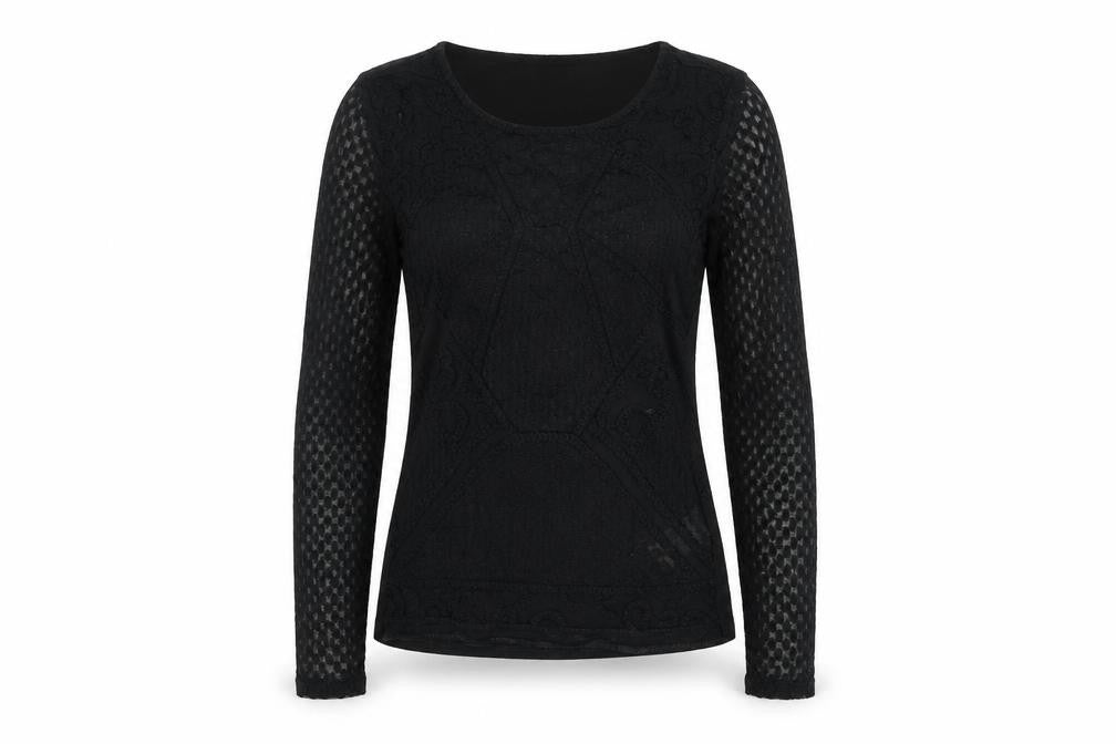 H&M Womens Black Polyester Basic Blouse Size S Round Neck - Lace