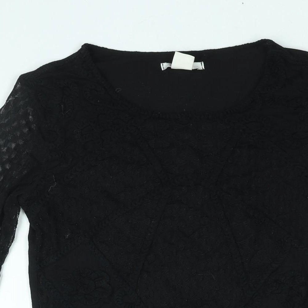 H&M Womens Black Polyester Basic Blouse Size S Round Neck - Lace
