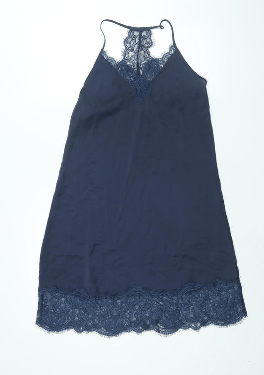 NEXT Womens Blue Solid Polyester Cami Dress Size 8 - Lace Trim