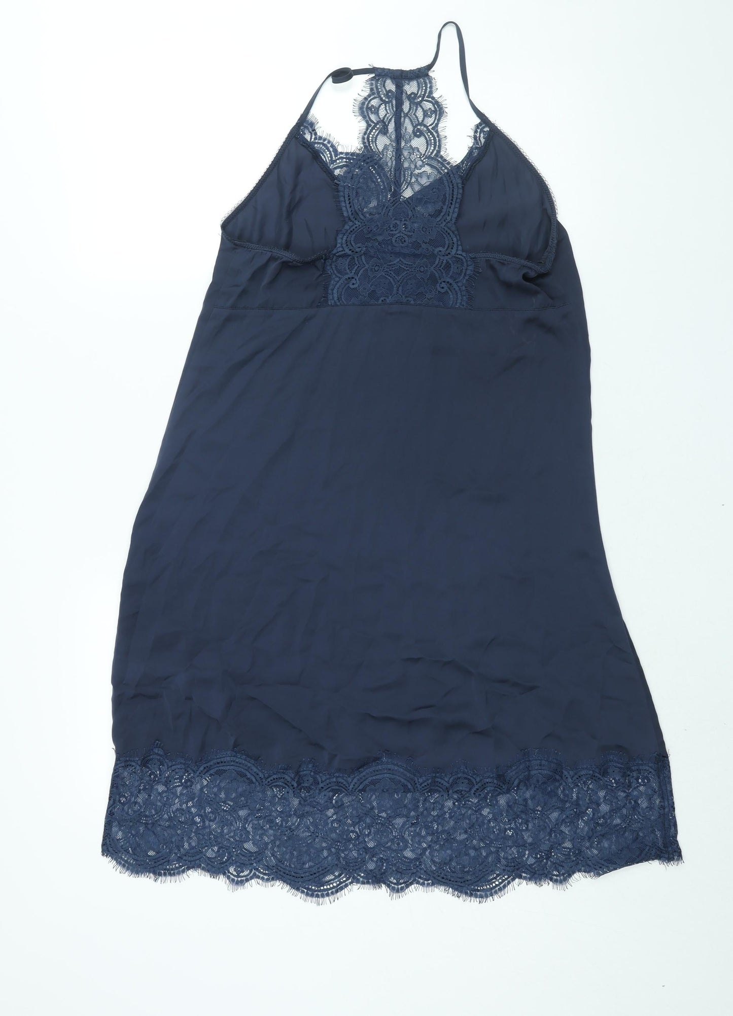 NEXT Womens Blue Solid Polyester Cami Dress Size 8 - Lace Trim