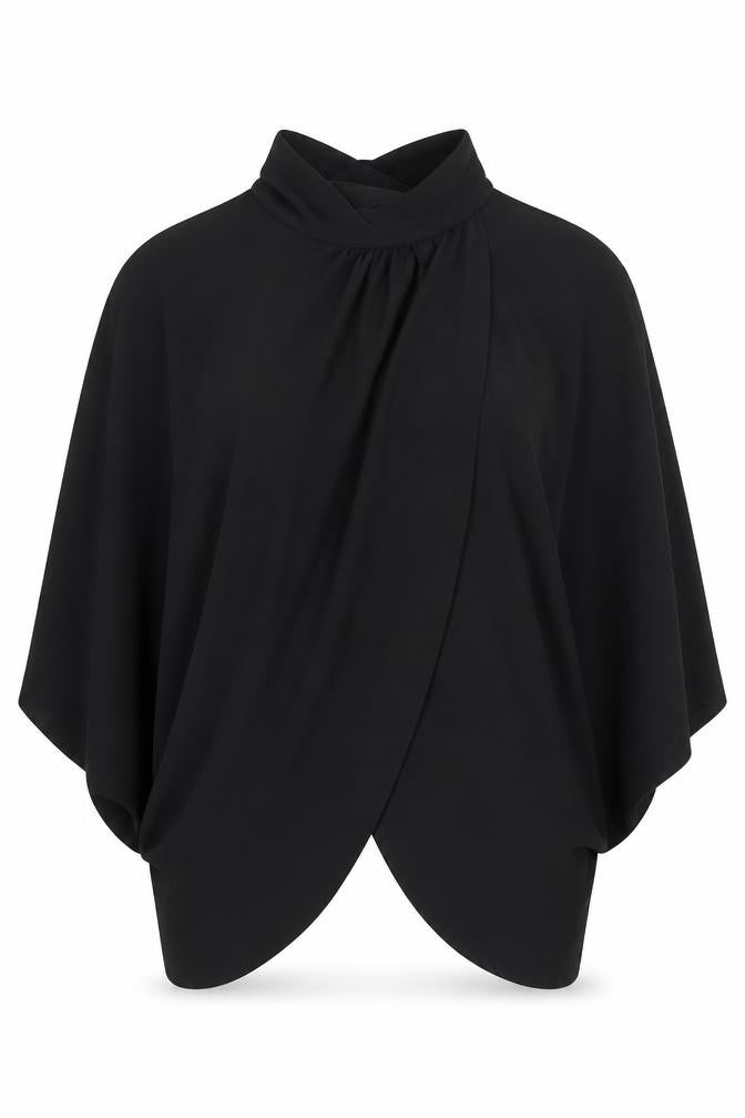 PRETTYLITTLETHING Womens Black Polyester Cropped Blouse Size 4 Mock Neck