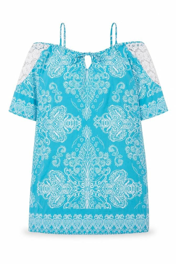 Kaleidoscope Womens Blue Fair Isle Polyester A-Line Size 16 Boat Neck Pullover - Lace