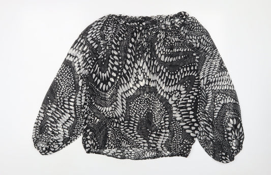 Julien Macdonald Womens Black Geometric Polyester Basic Blouse Size 8 Boat Neck