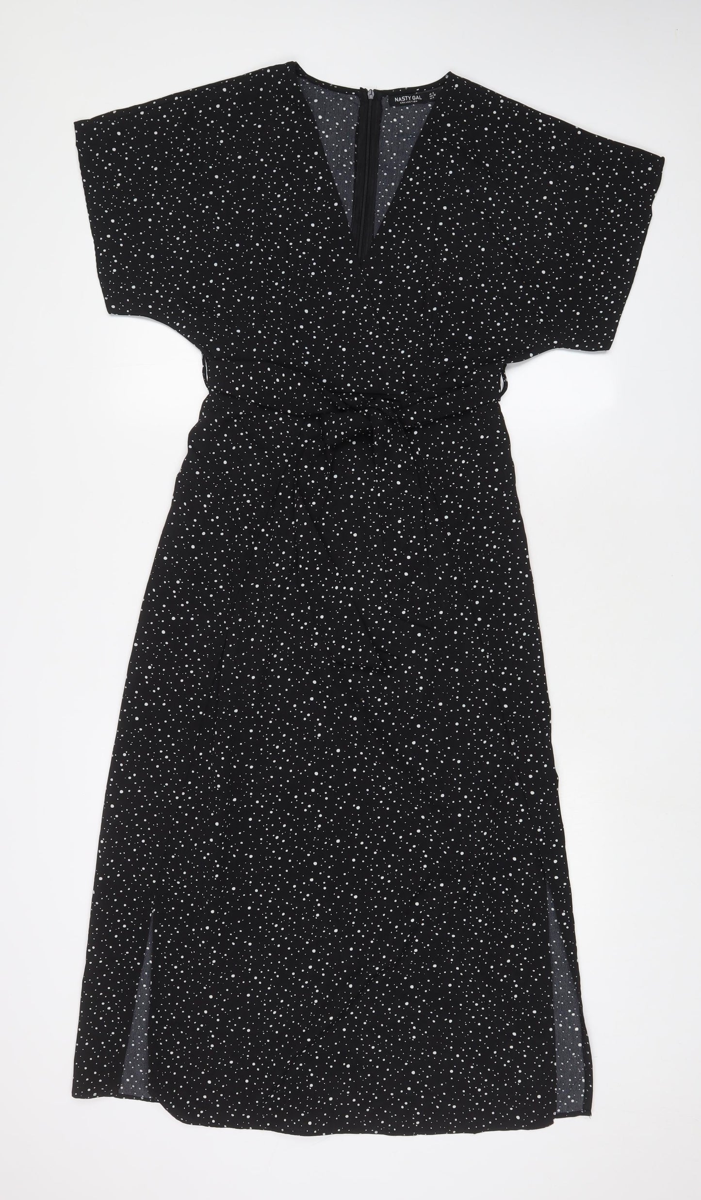 Nasty Gal Womens Black Geometric Polyester A-Line Size 8 V-Neck Zip - Belted