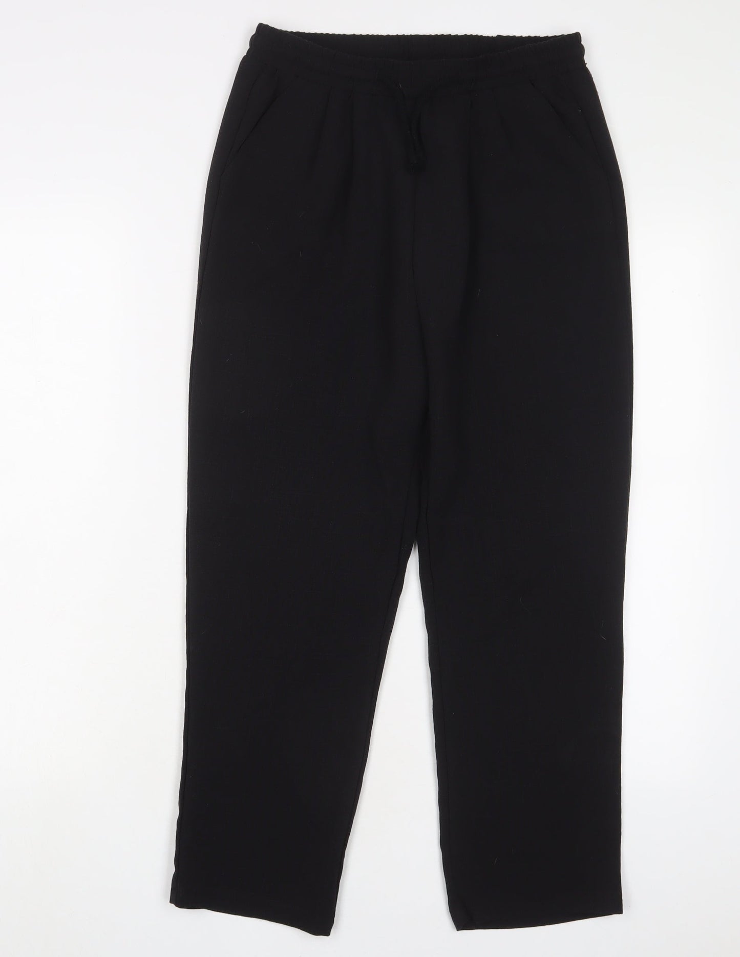 PRETTYLITTLETHING Womens Black Polyester Trousers Size 10 L24 in Regular Drawstring