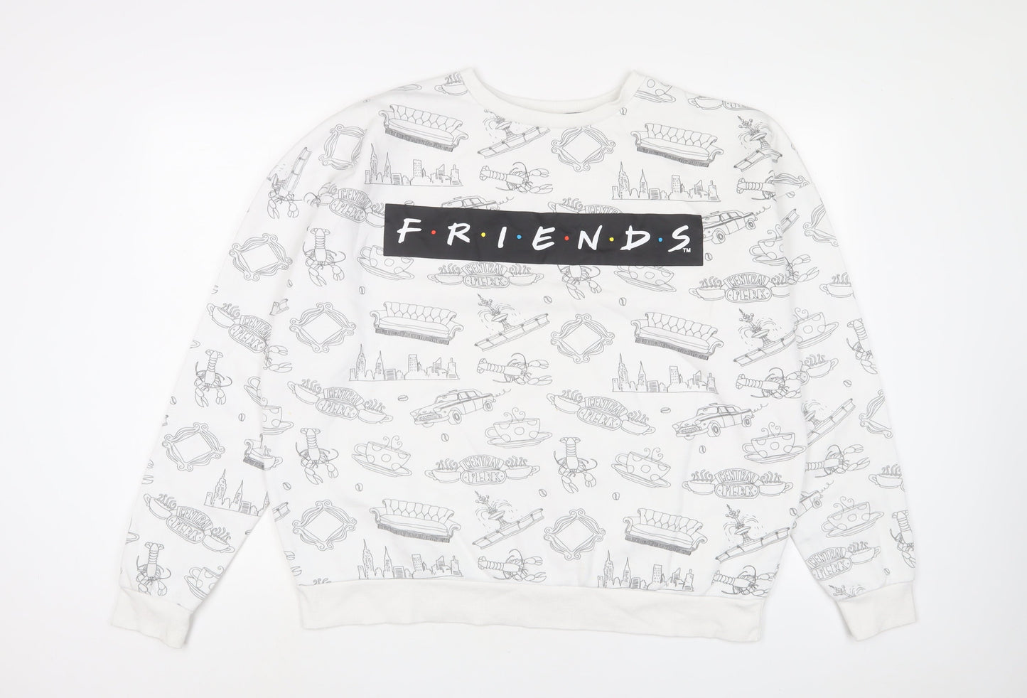 Friends Womens White Geometric Cotton Pullover Sweatshirt Size XL Pullover