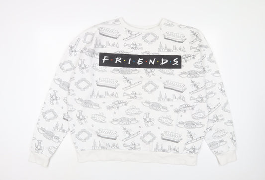 Friends Womens White Geometric Cotton Pullover Sweatshirt Size XL Pullover