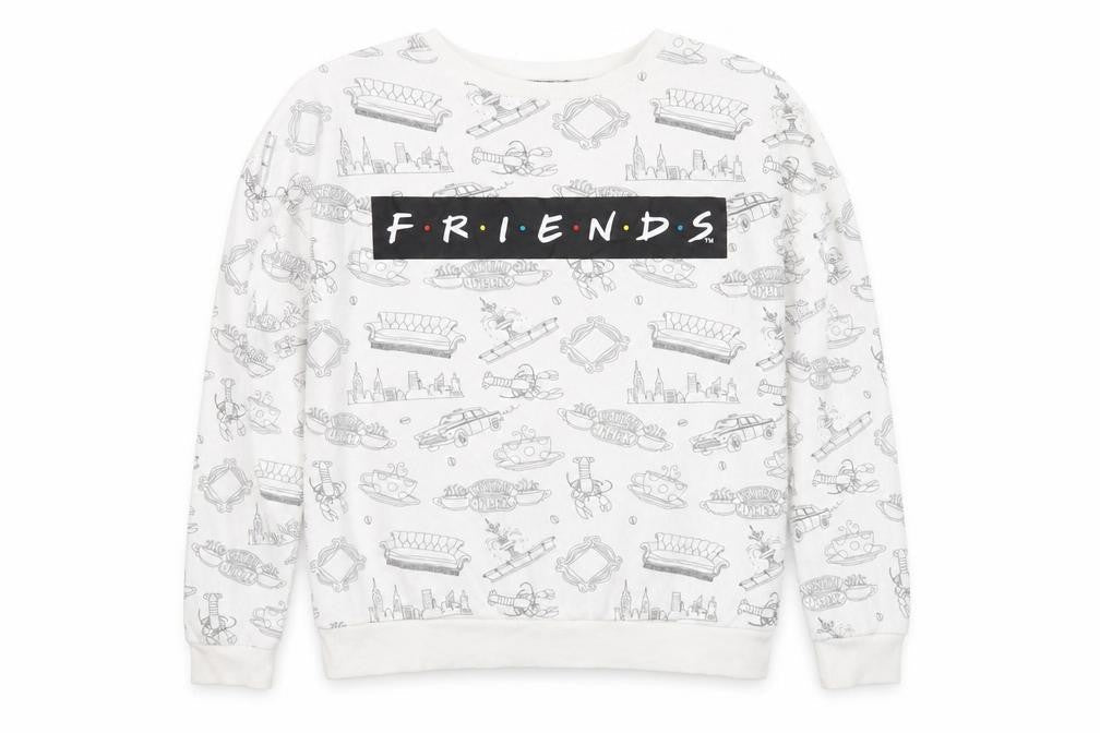 Friends Womens White Geometric Cotton Pullover Sweatshirt Size XL Pullover