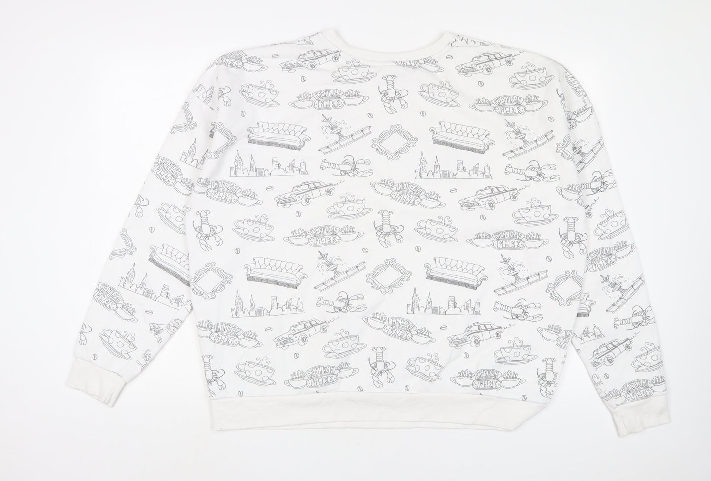 Friends Womens White Geometric Cotton Pullover Sweatshirt Size XL Pullover