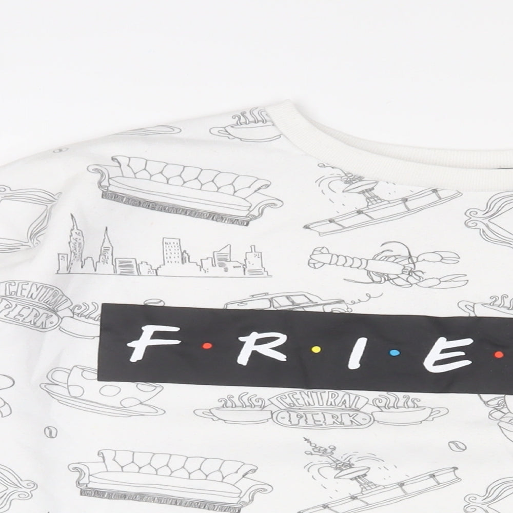 Friends Womens White Geometric Cotton Pullover Sweatshirt Size XL Pullover